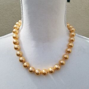 large glass faux pearl necklace peachy orange